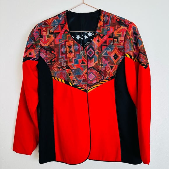 Vintage Marie Studer abstract tapestry aztec long sleeve blazer jacket - Picture 8 of 11